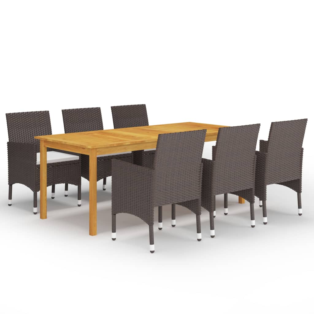 7 Piece Garden Dining Set Brown