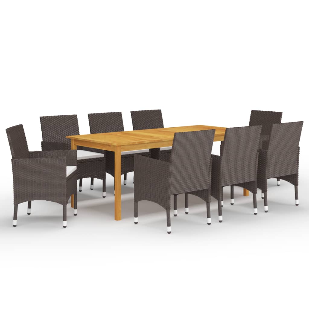 9 Piece Garden Dining Set Brown