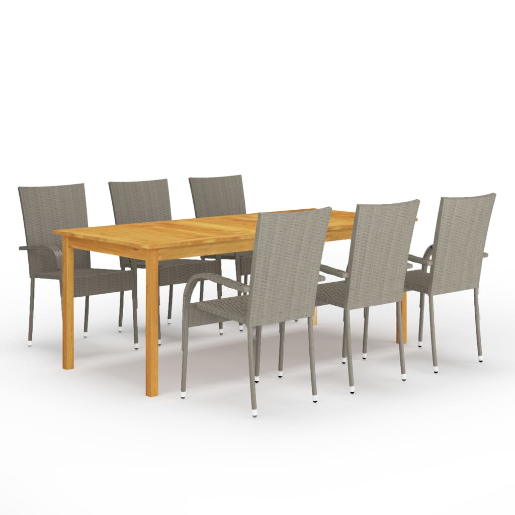 7 Piece Garden Dining Set Grey