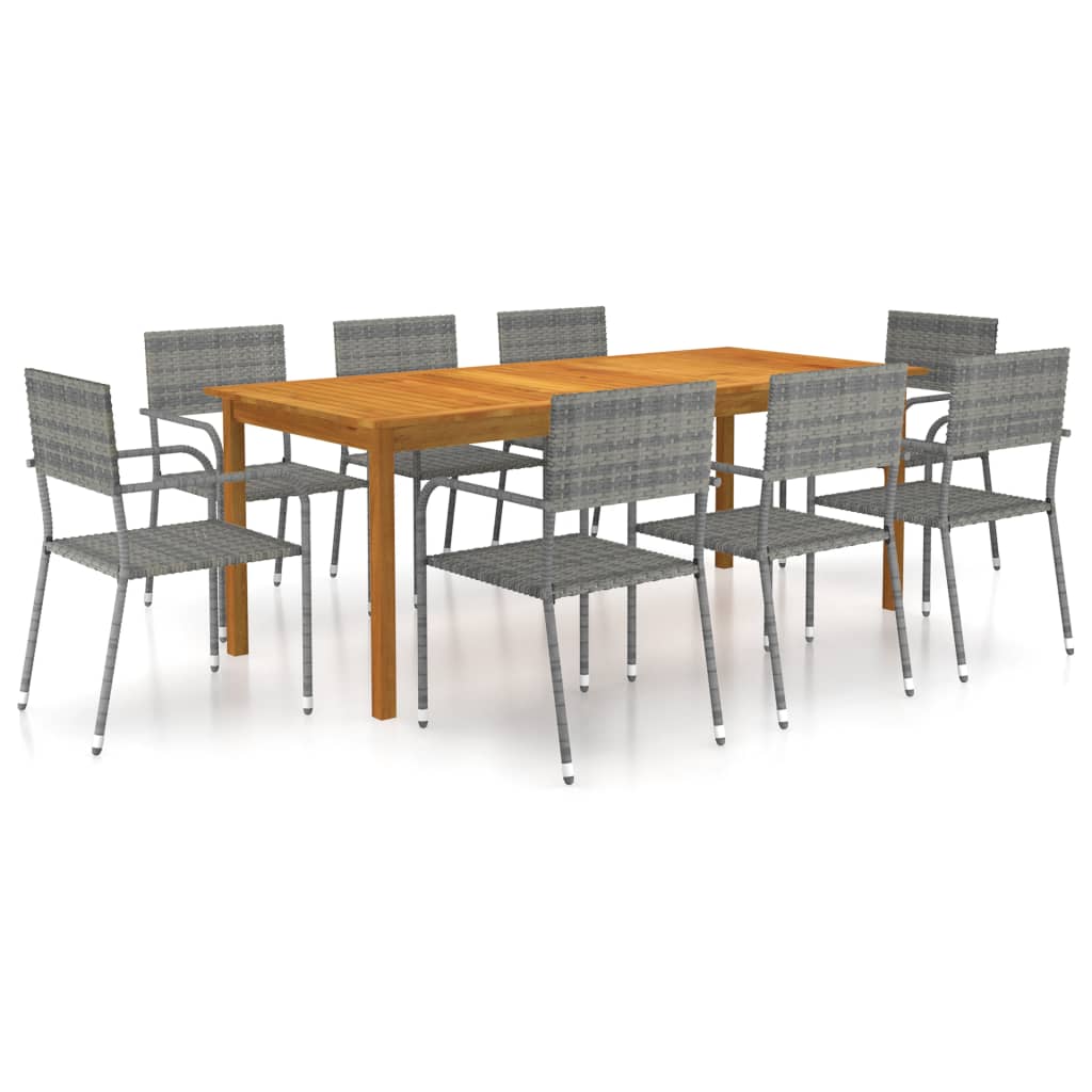 9 Piece Garden Dining Set Grey