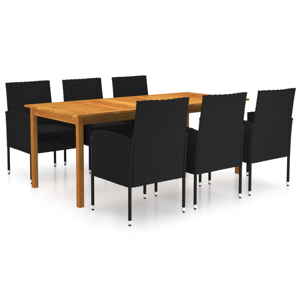 7 Piece Garden Dining Set Black