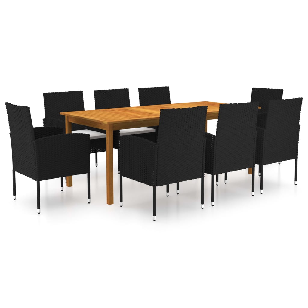 9 Piece Garden Dining Set Black