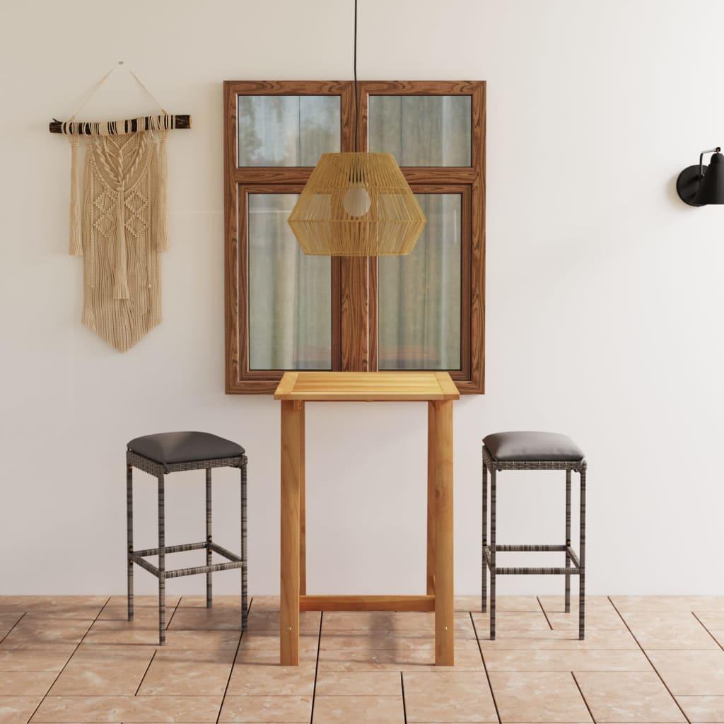 3 Piece Garden Bar Set with Cushions Grey