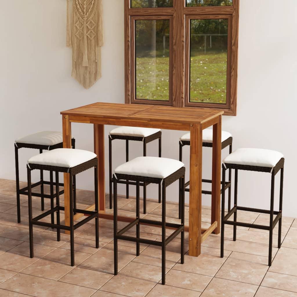7 Piece Garden Bar Set with Cushions Brown