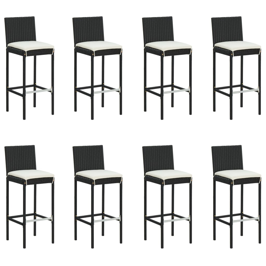 9 Piece Garden Bar Set with Cushions Black