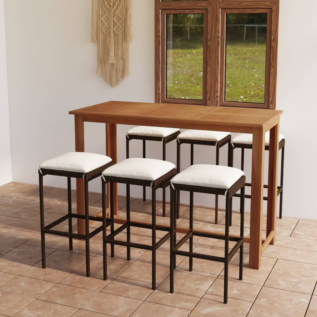 7 Piece Garden Bar Set with Cushions Brown