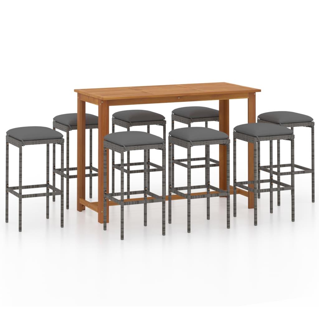 9 Piece Garden Bar Set with Cushions Grey