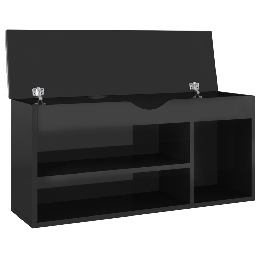 Shoe Bench with Cushion High Gloss Black 104x30x49 cm Engineered Wood