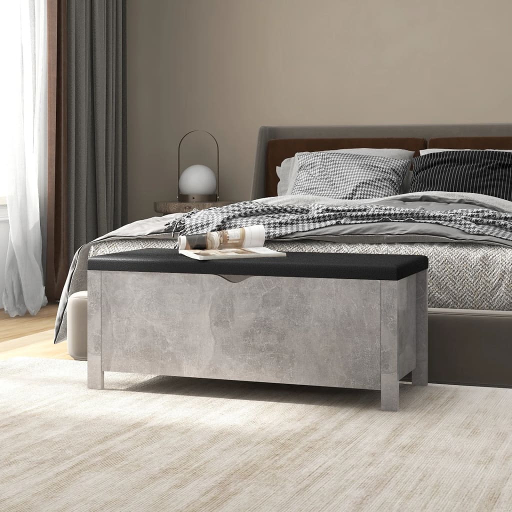 Storage Box with Cushion Concrete Grey 105x40x45 cm Engineered Wood