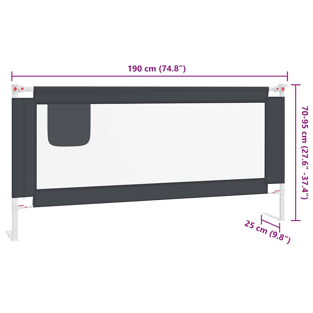 Toddler Safety Bed Rail Dark Grey 190x25 cm Fabric