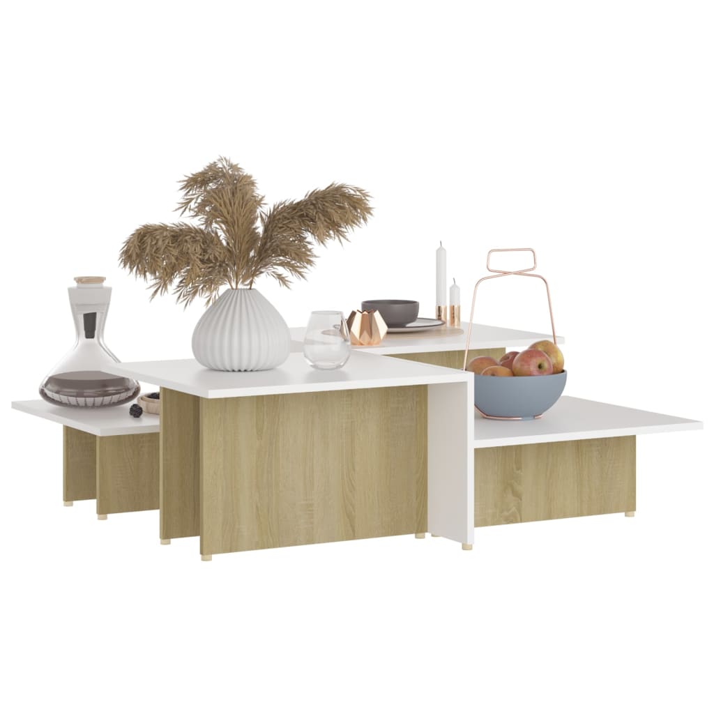 Coffee Tables 2 pcs Sonoma Oak and White 111.5x50x33 cm Engineered Wood