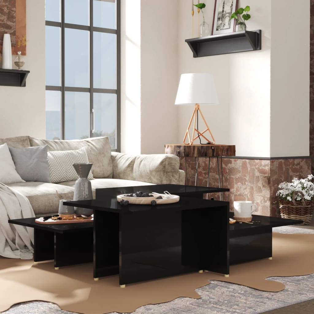Coffee Tables 2 pcs High Gloss Black 111.5x50x33 cm Engineered Wood