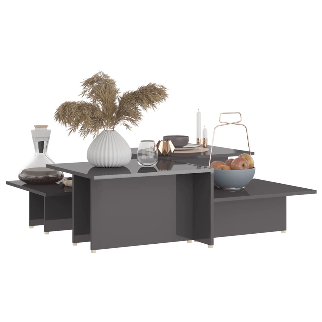 Coffee Tables 2 pcs High Gloss Grey 111.5x50x33 cm Engineered Wood