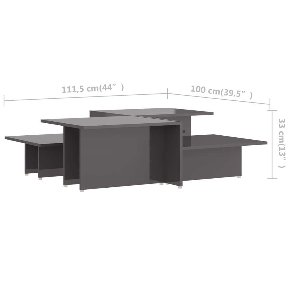 Coffee Tables 2 pcs High Gloss Grey 111.5x50x33 cm Engineered Wood