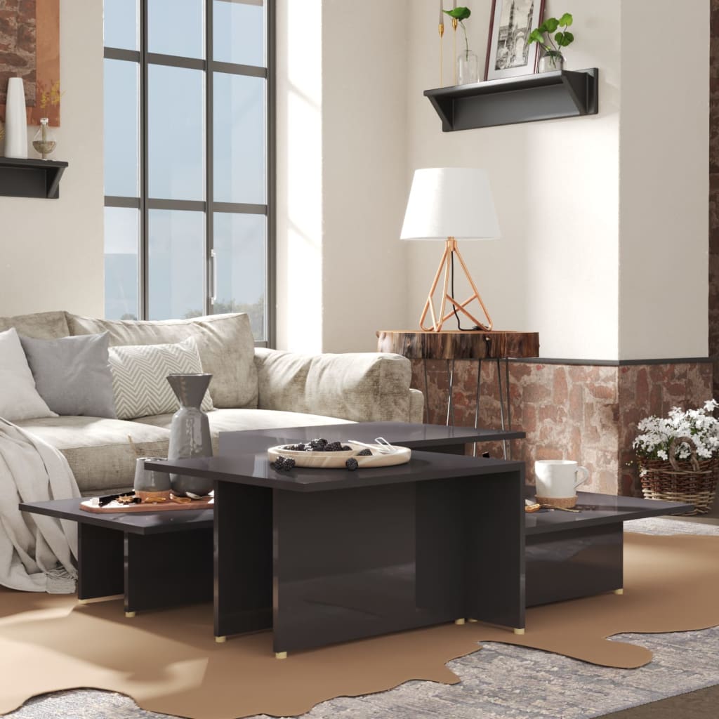 Coffee Tables 2 pcs High Gloss Grey 111.5x50x33 cm Engineered Wood