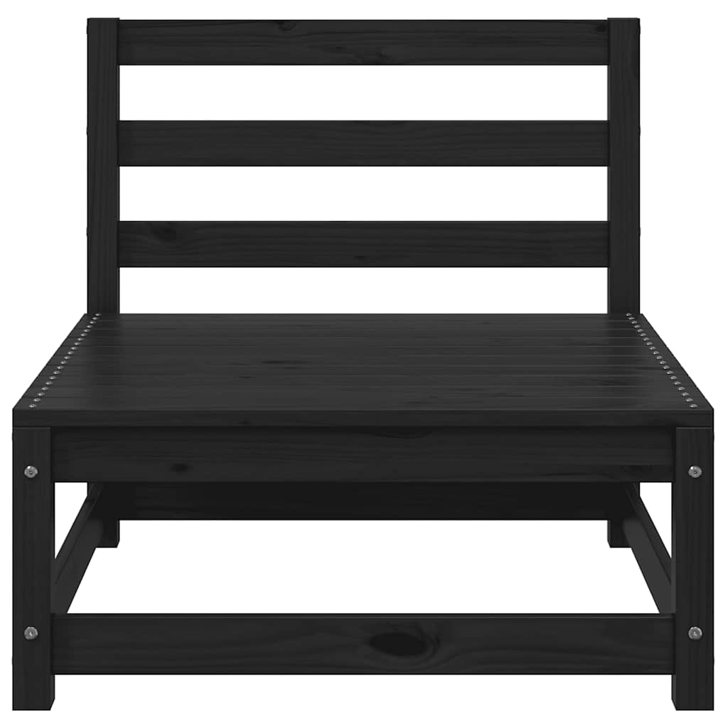 Garden Middle Sofa Black Solid Pinewood