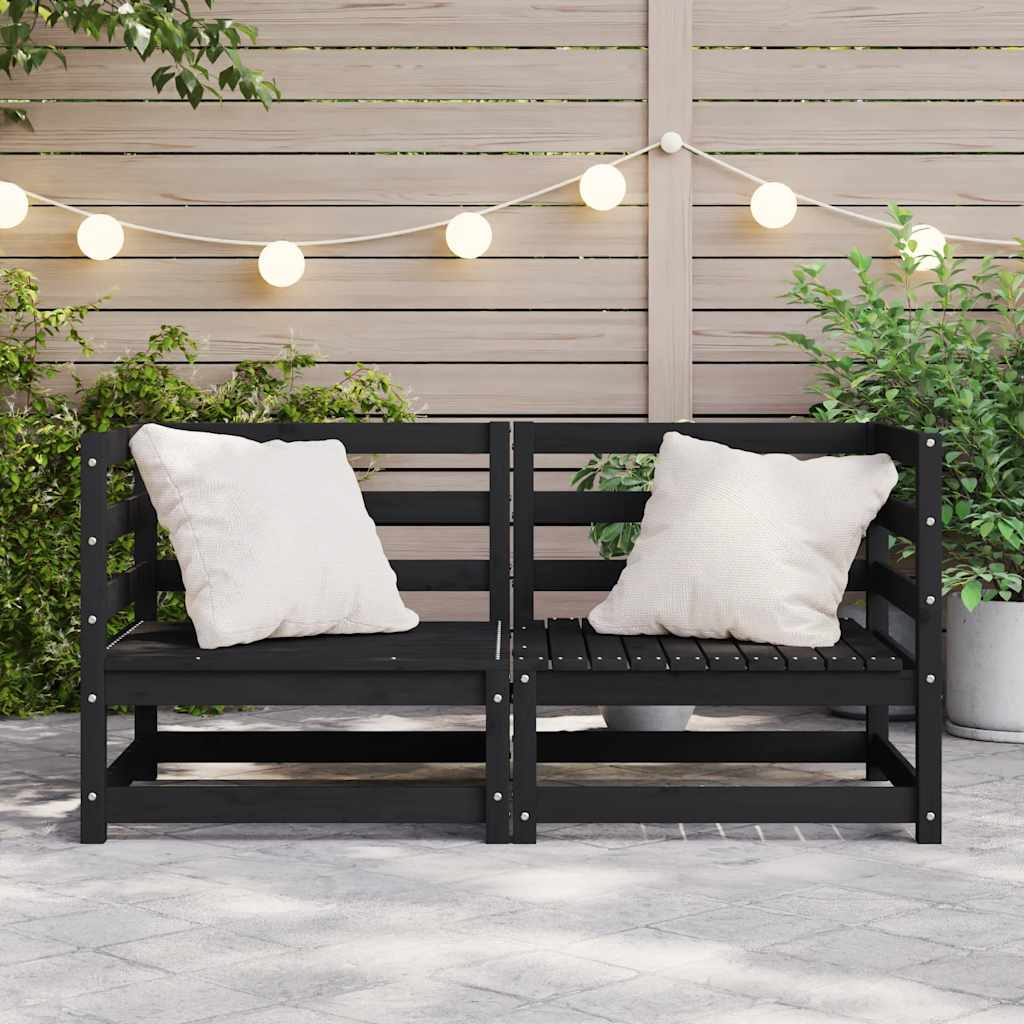 Garden Corner Sofas 2 pcs Black Solid Pinewood