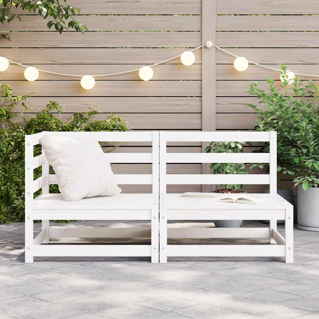 2 Piece Garden Lounge Set White Solid Pinewood