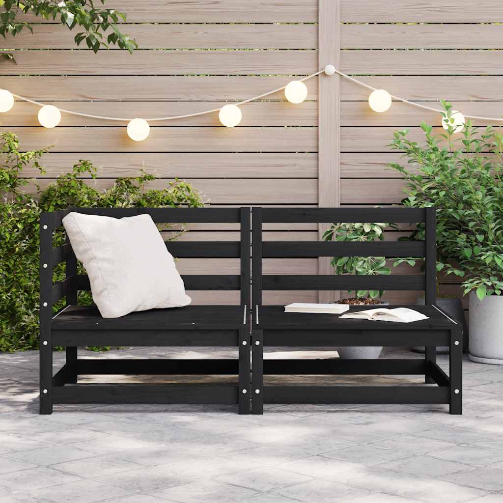 2 Piece Garden Lounge Set Black Solid Pinewood