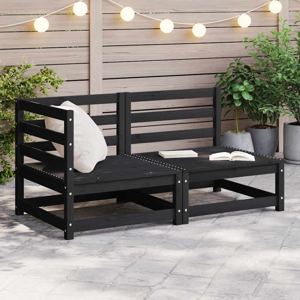 2 Piece Garden Lounge Set Black Solid Pinewood