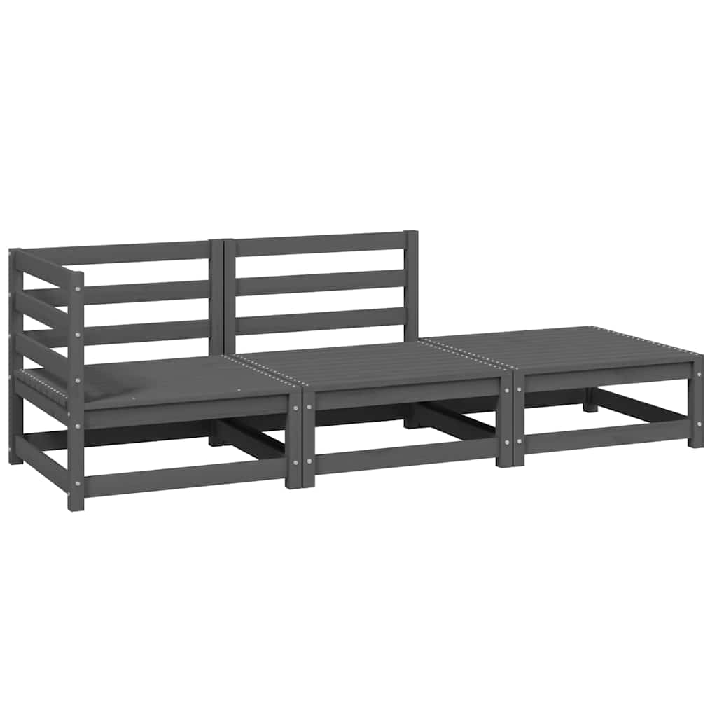 3 Piece Garden Lounge Set Grey Solid Pinewood
