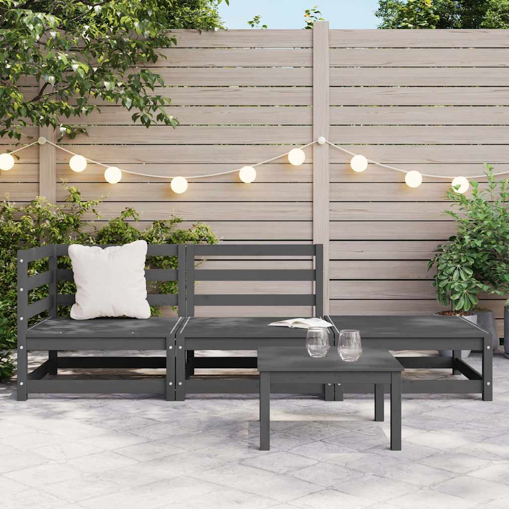 3 Piece Garden Lounge Set Grey Solid Pinewood