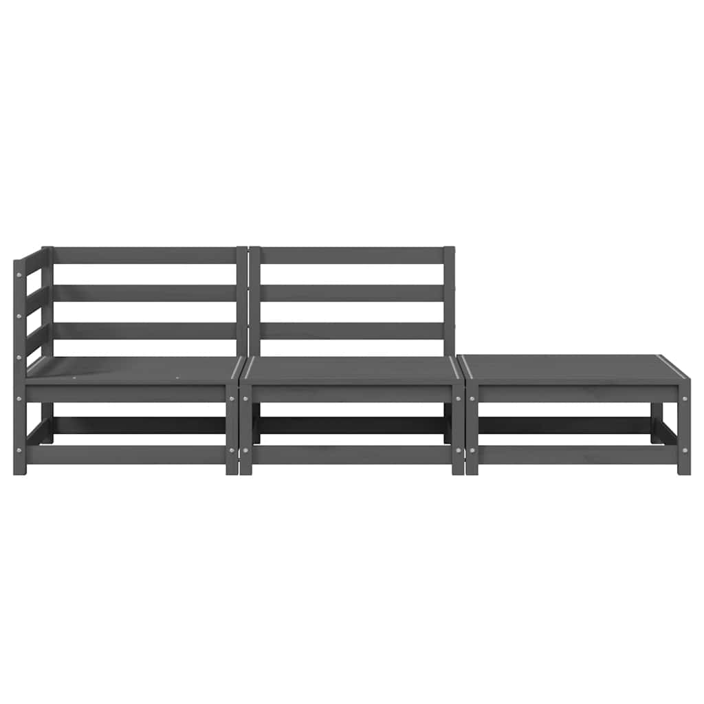 3 Piece Garden Lounge Set Grey Solid Pinewood