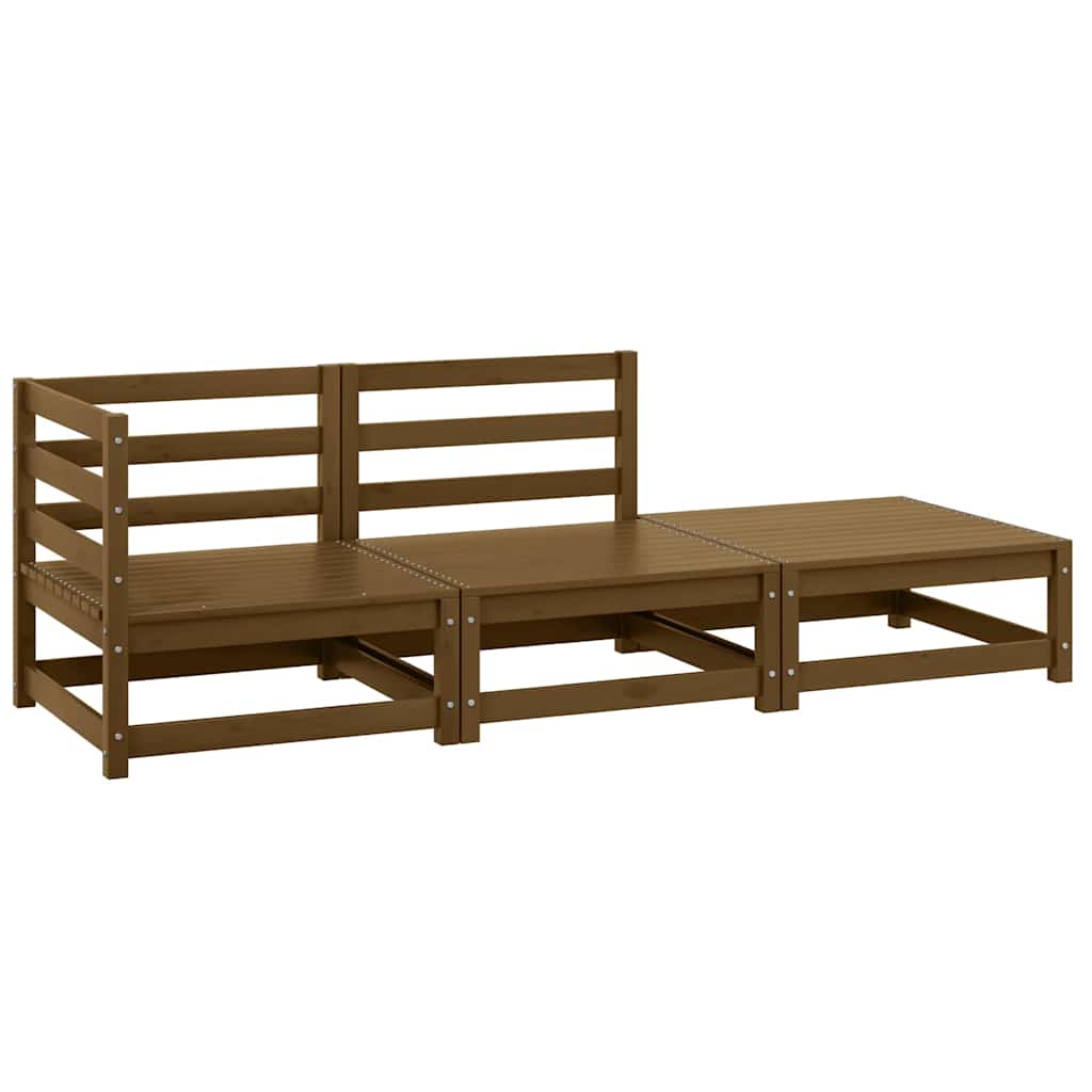3 Piece Garden Lounge Set Honey Brown Solid Pinewood