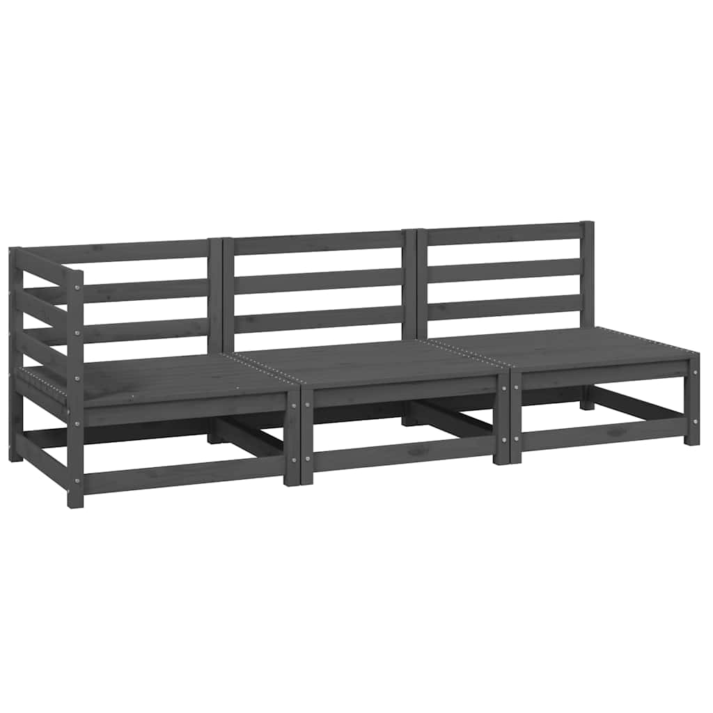 3 Piece Garden Lounge Set Grey Solid Pinewood
