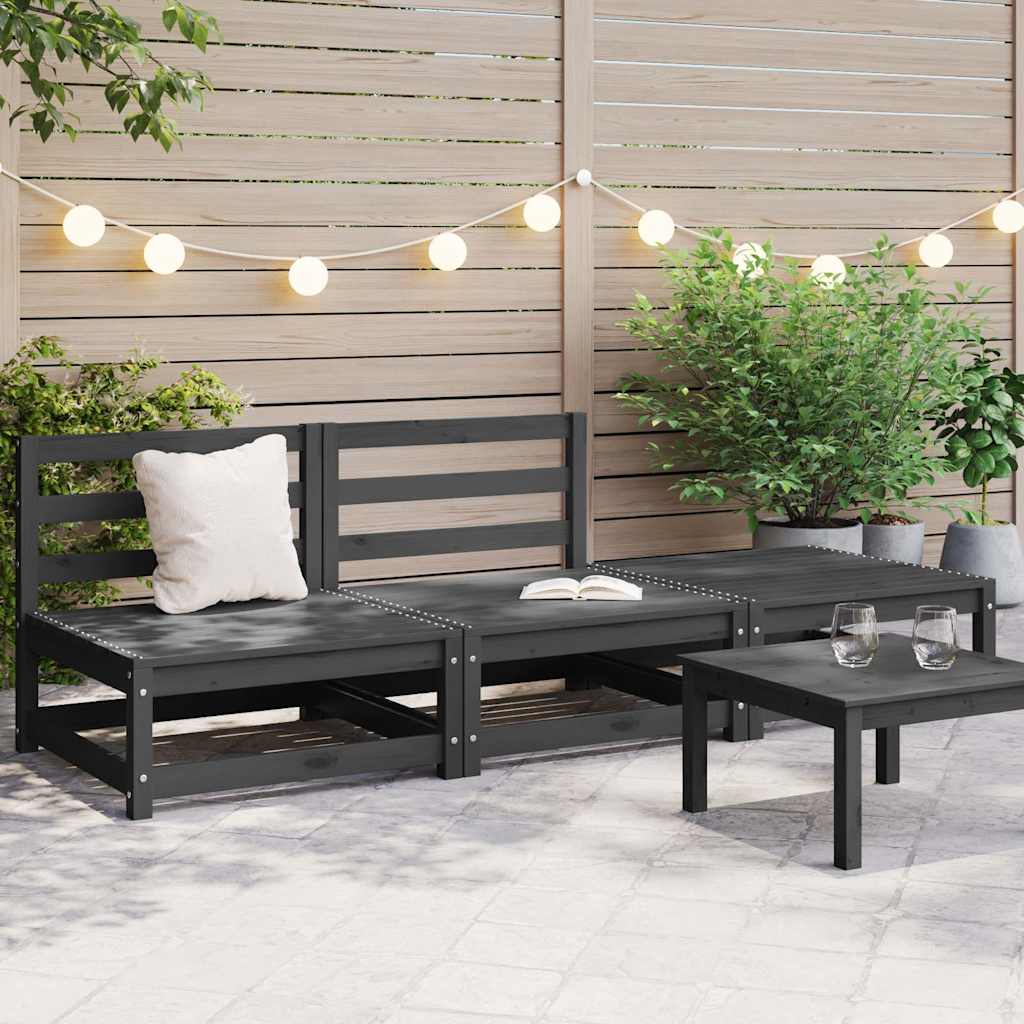 3 Piece Garden Lounge Set Grey Solid Pinewood