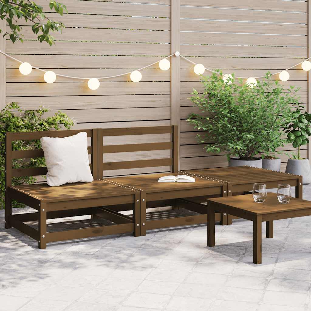 3 Piece Garden Lounge Set Honey Brown Solid Pinewood