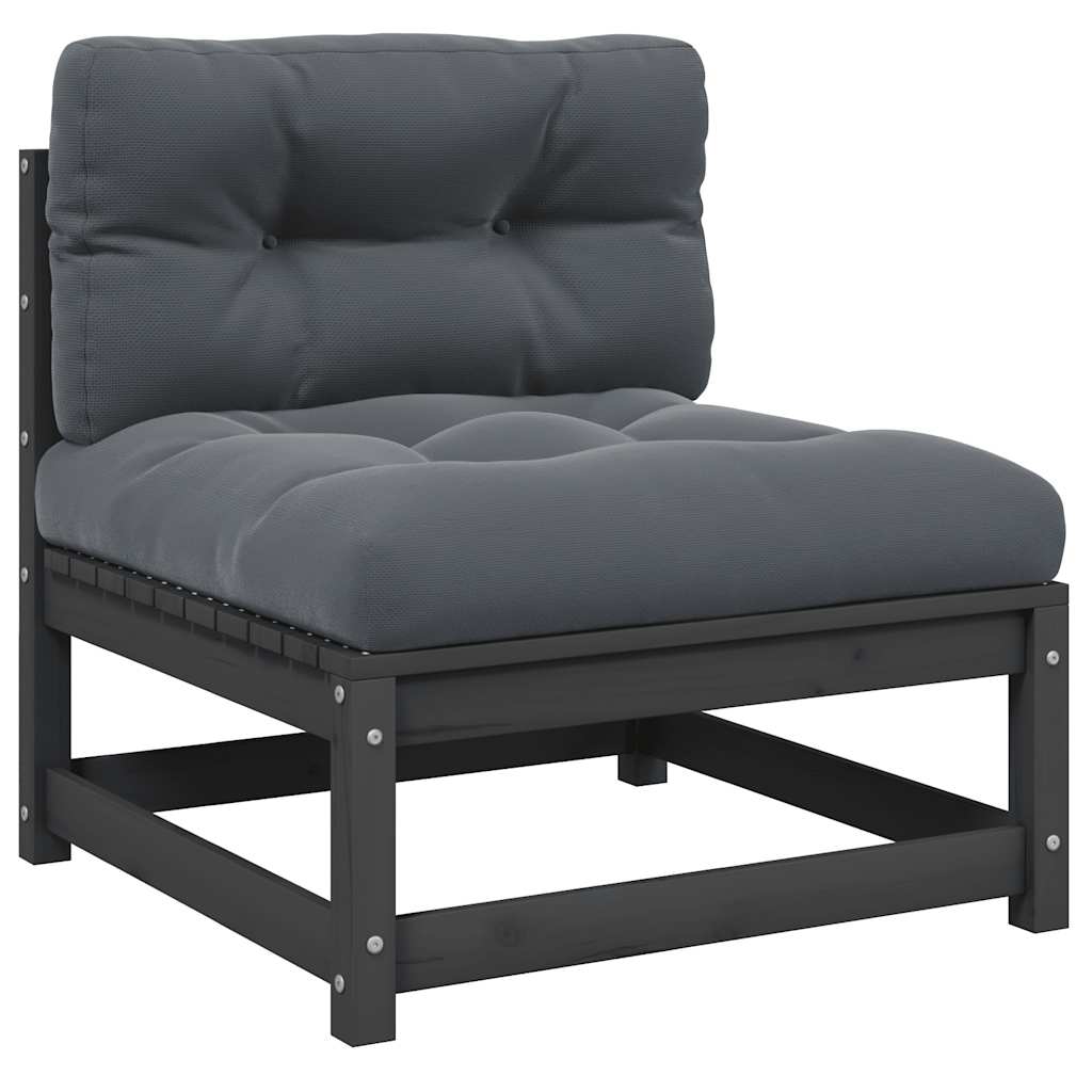 Garden Middle Sofa with Anthracite Cushions Grey Solid Pinewood