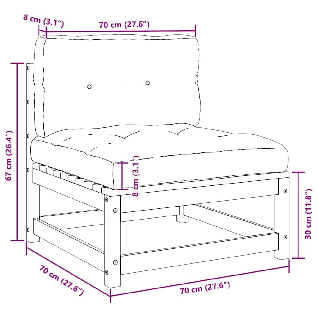 Garden Middle Sofa with Cream Cushions Solid Pinewood
