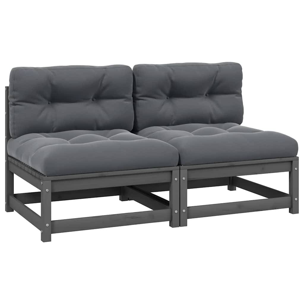 Garden Middle Sofas with Cushions 2 pcs Grey Solid Pinewood