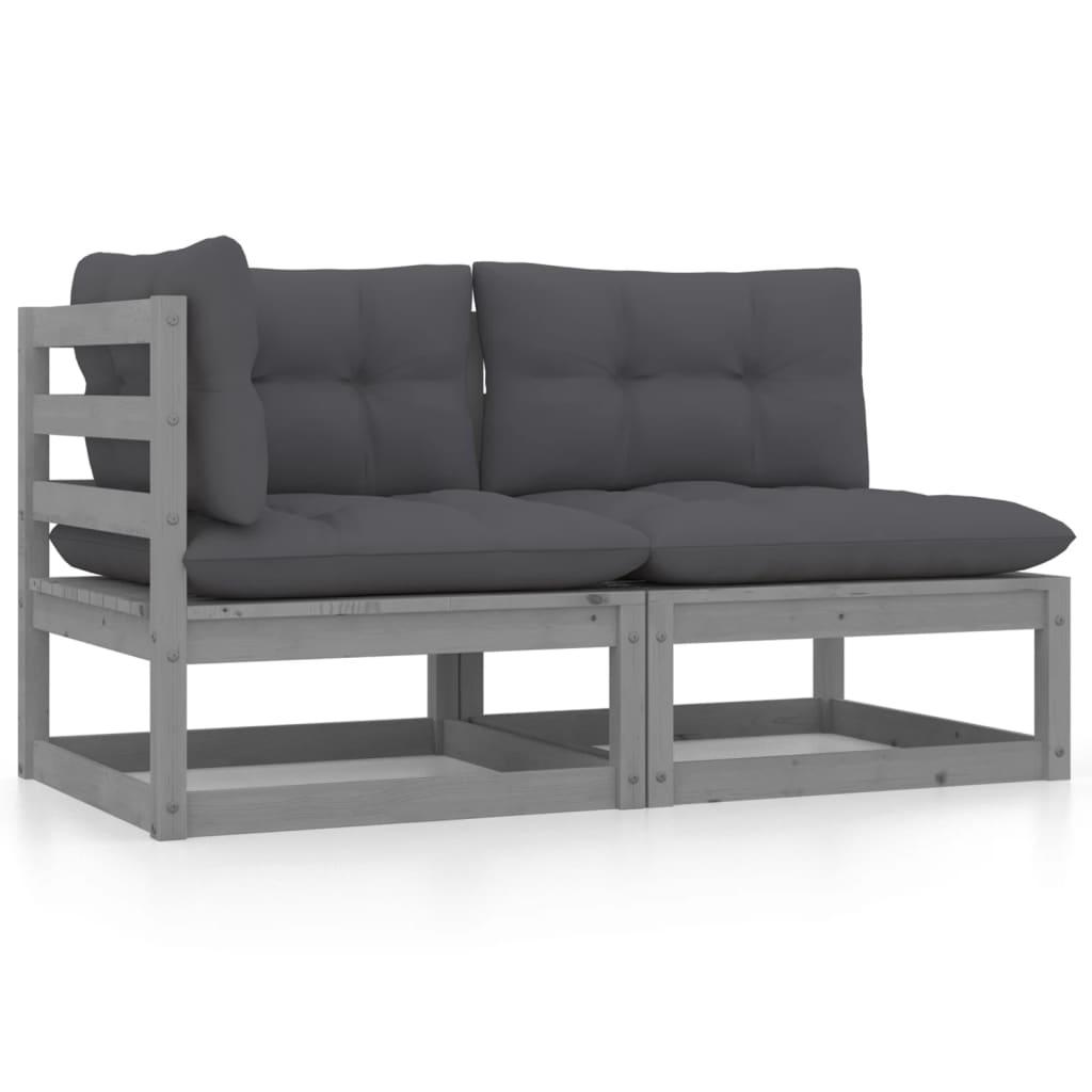 2 Piece Garden Lounge Set with Cushions Grey Solid Pinewood