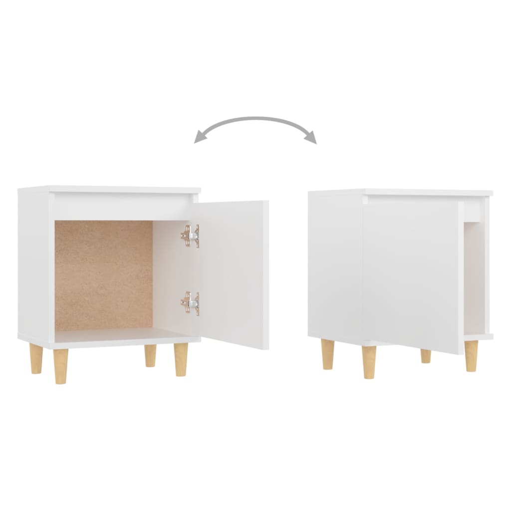 Bed Cabinets with Solid Wood Legs 2 pcs White 40x30x50 cm