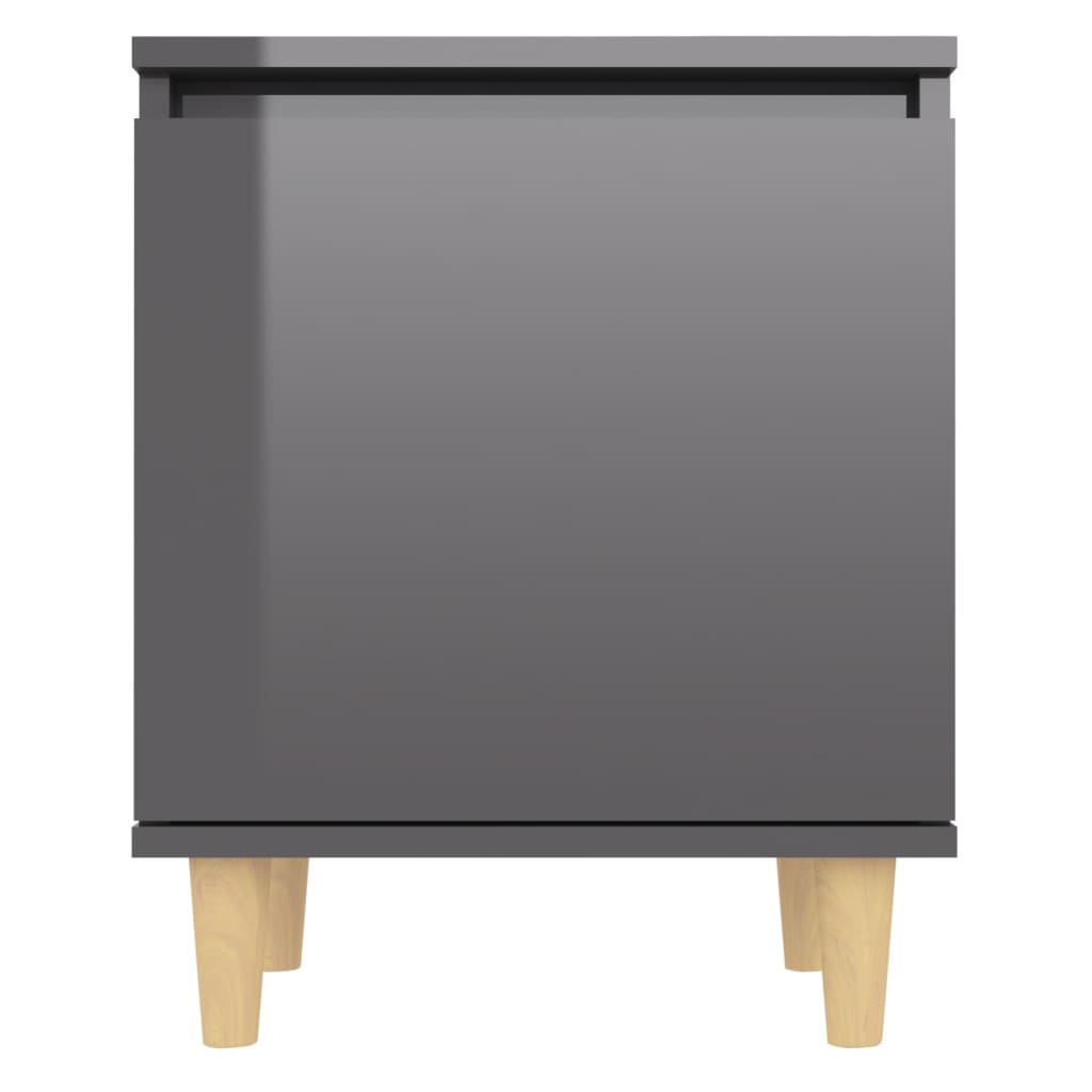 Bed Cabinet with Solid Wood Legs High Gloss Grey 40x30x50 cm