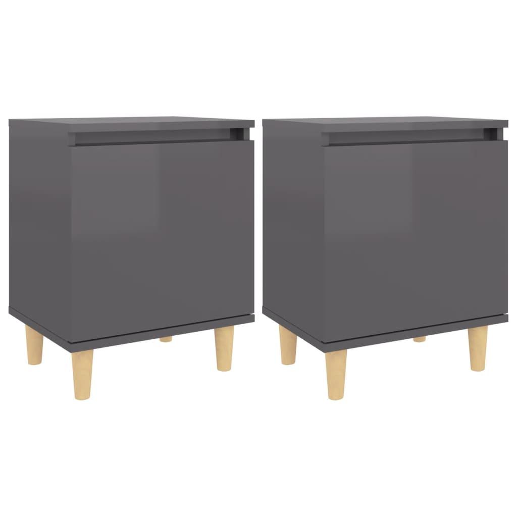 Bed Cabinets Solid Wood Legs 2 pcs High Gloss Grey 40x30x50 cm