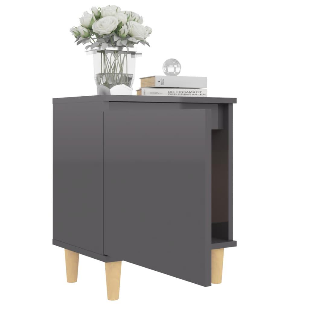 Bed Cabinets Solid Wood Legs 2 pcs High Gloss Grey 40x30x50 cm