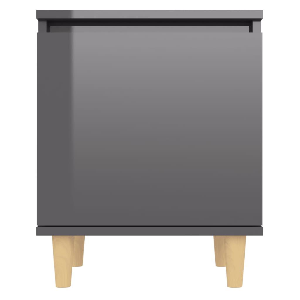 Bed Cabinets Solid Wood Legs 2 pcs High Gloss Grey 40x30x50 cm