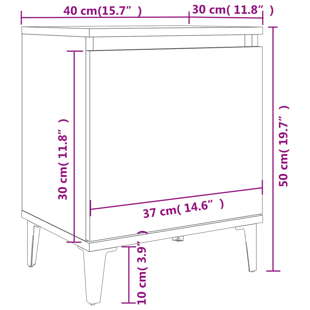 Bed Cabinet with Metal Legs Grey 40x30x50 cm