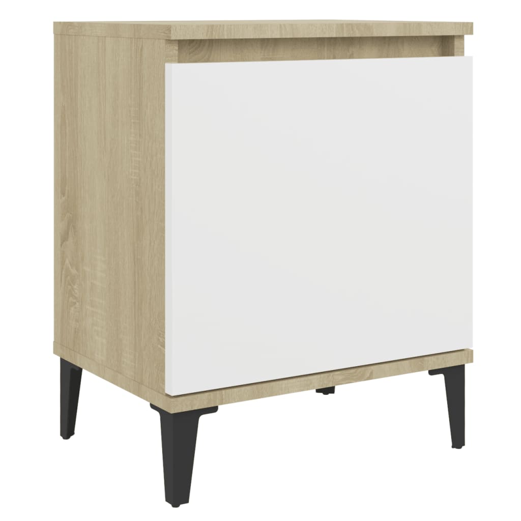 Bed Cabinet with Metal Legs Sonoma Oak and White 40x30x50 cm