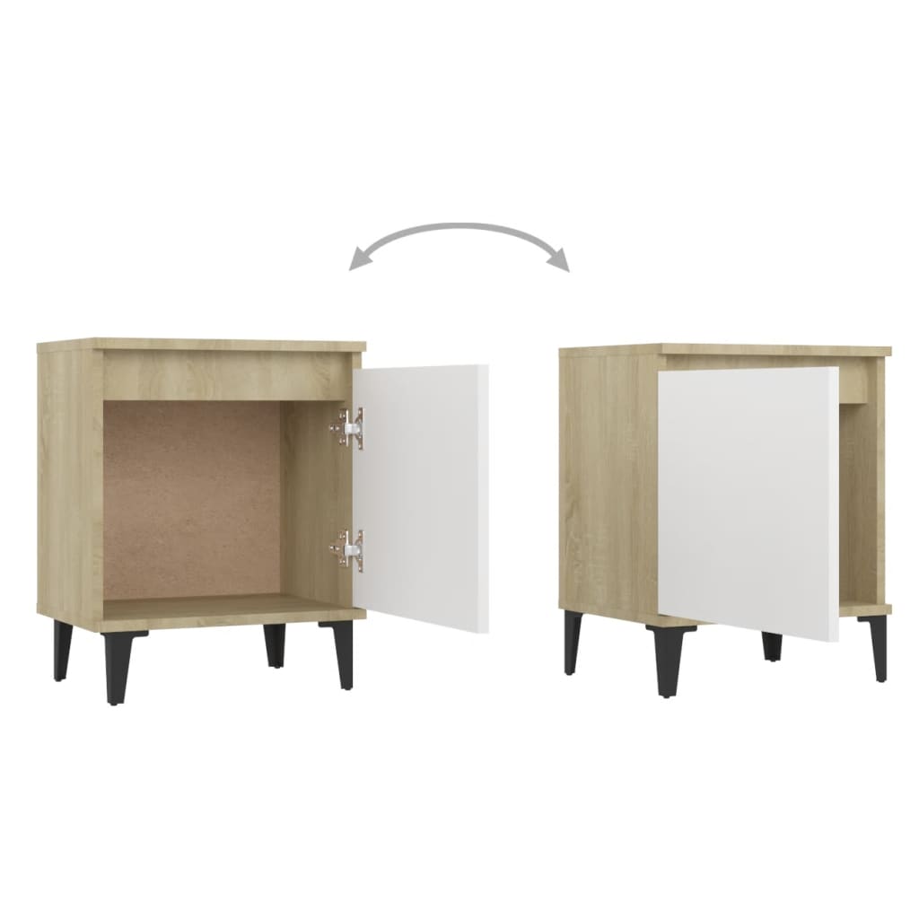 Bed Cabinet with Metal Legs Sonoma Oak and White 40x30x50 cm