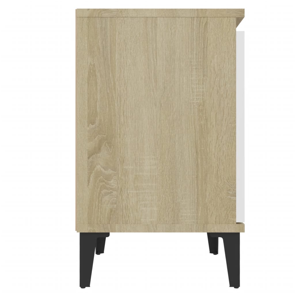 Bed Cabinet with Metal Legs Sonoma Oak and White 40x30x50 cm