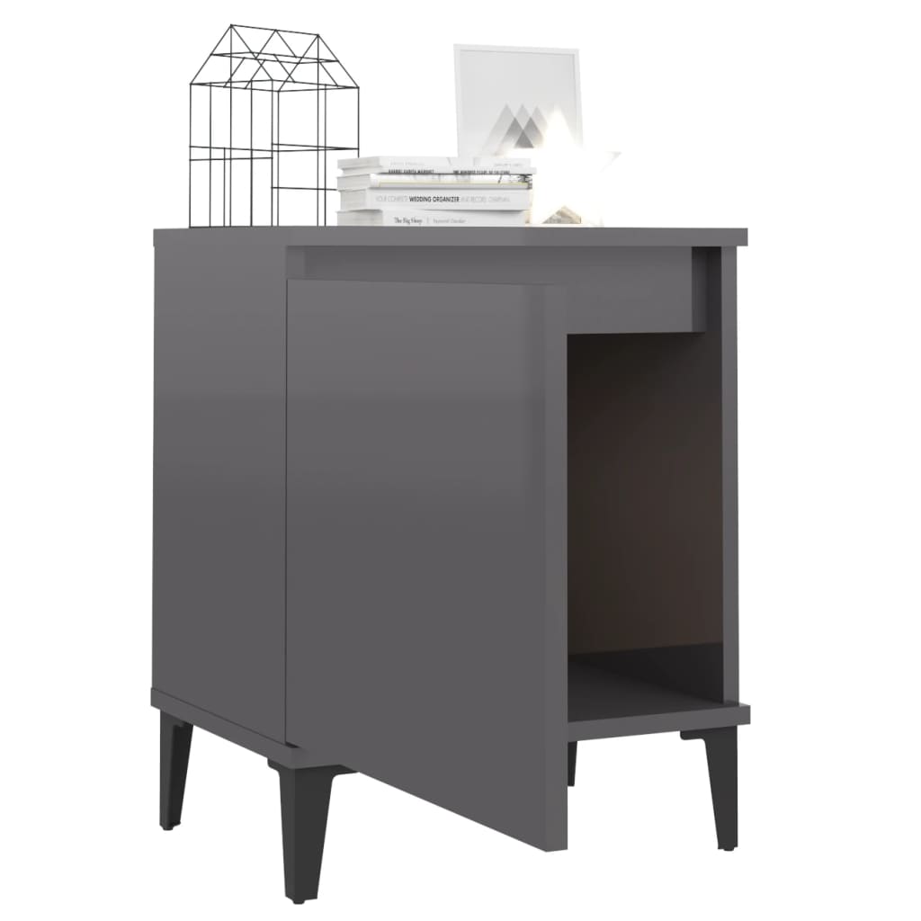 Bed Cabinet with Metal Legs High Gloss Grey