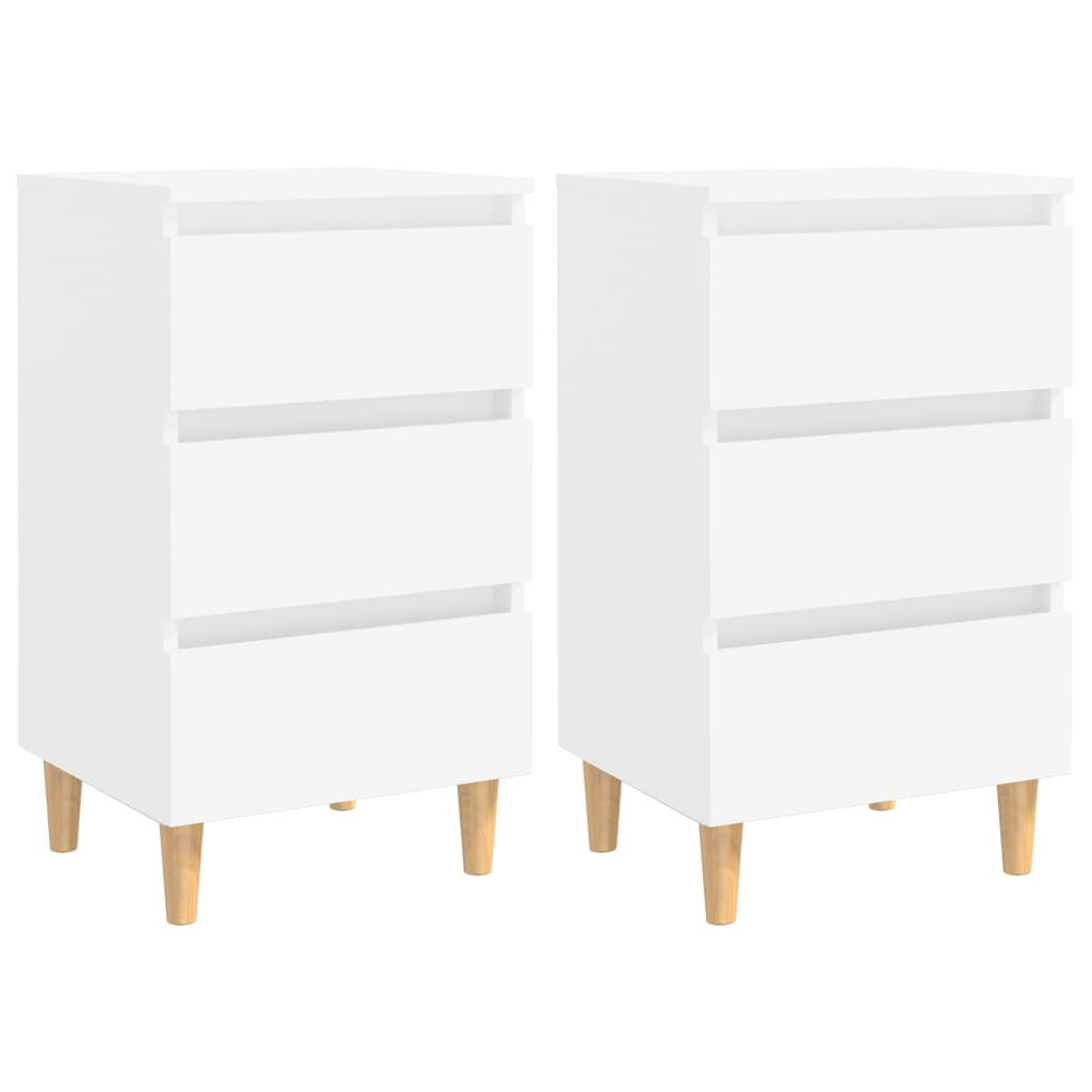 Bed Cabinets with Solid Wood Legs 2 pcs White 40x35x69 cm