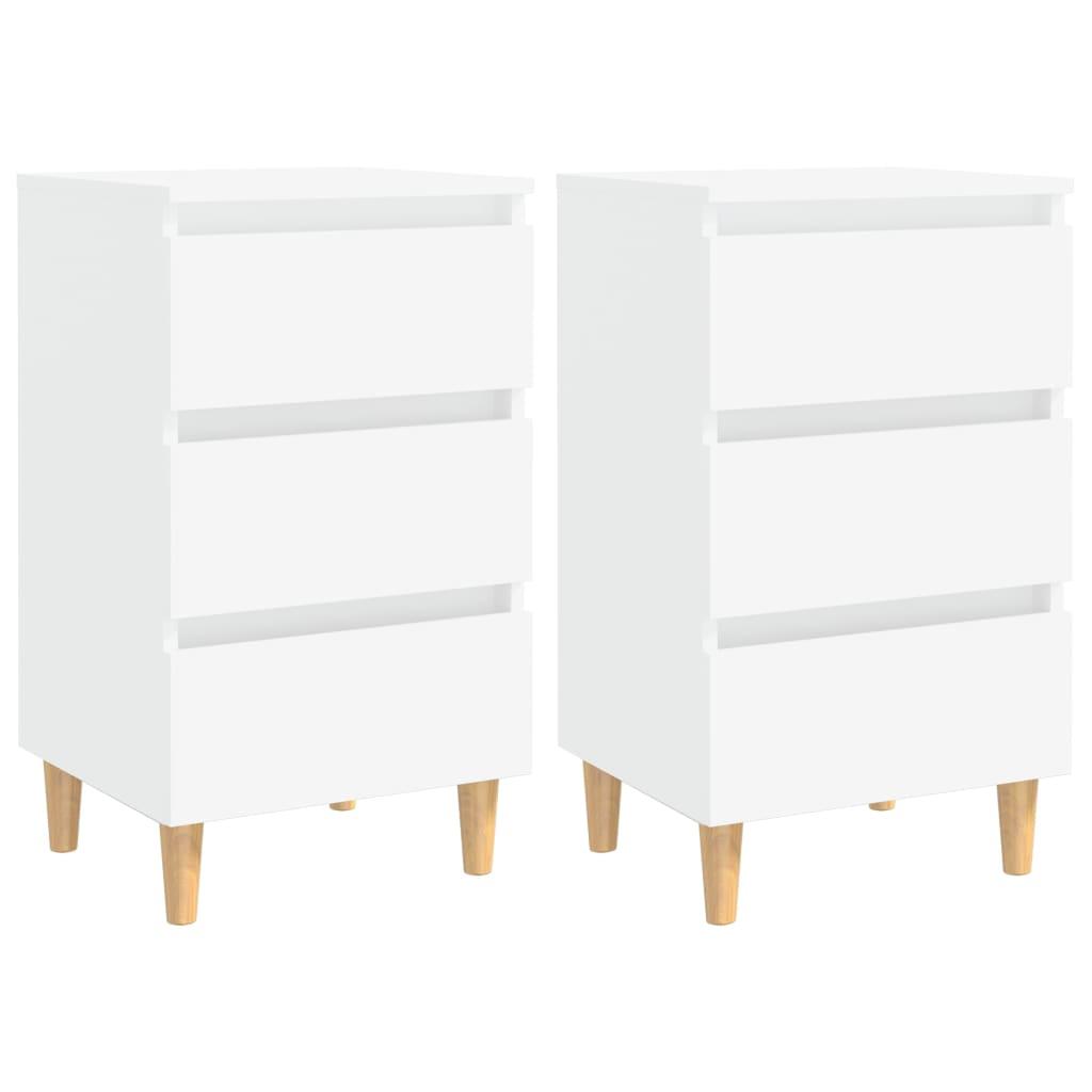 Bed Cabinets with Solid Wood Legs 2 pcs White 40x35x69 cm