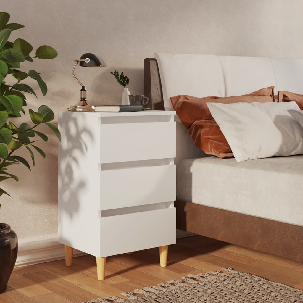 Bed Cabinets with Solid Wood Legs 2 pcs White 40x35x69 cm