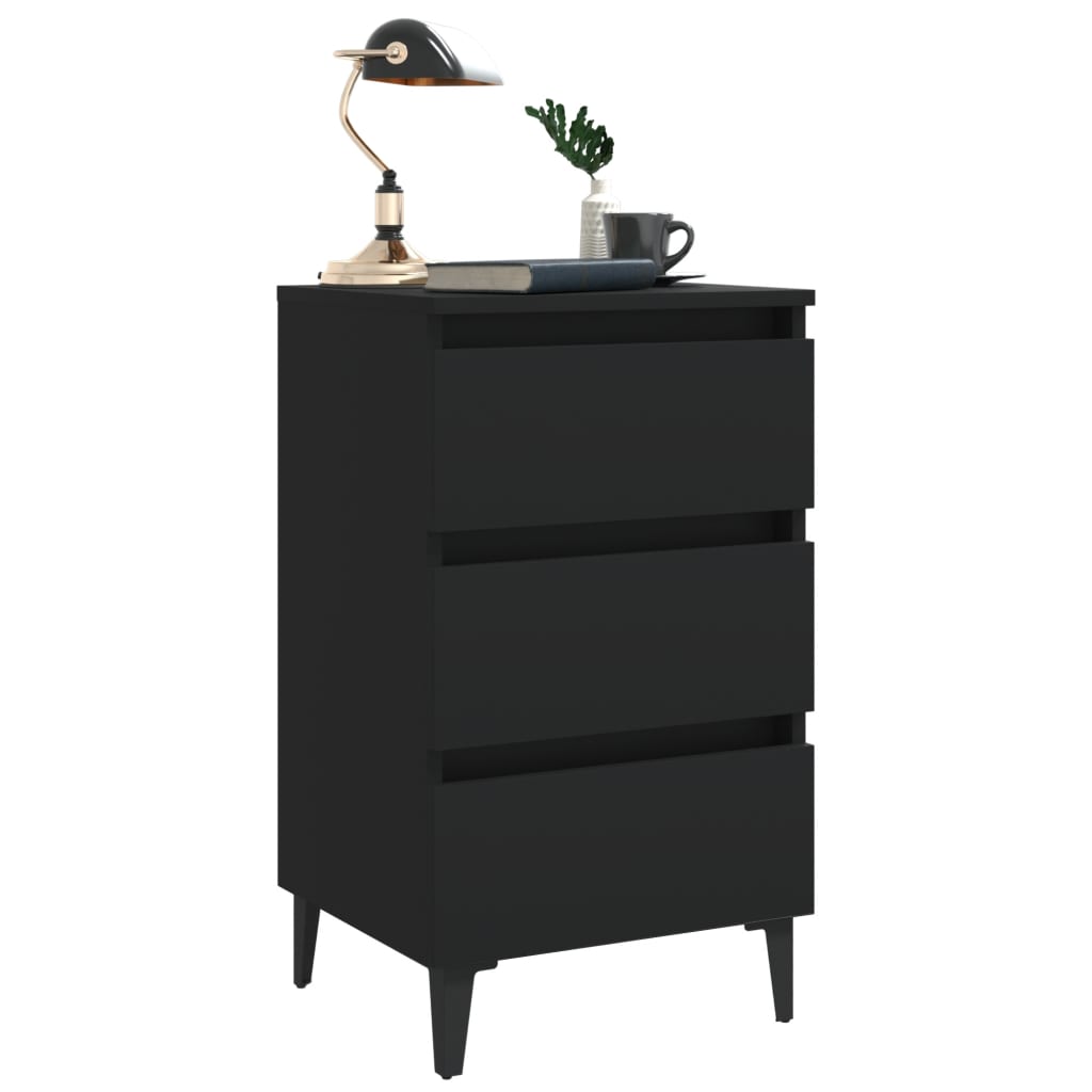 Bed Cabinet with Metal Legs 2 pcs Black 40x35x69 cm