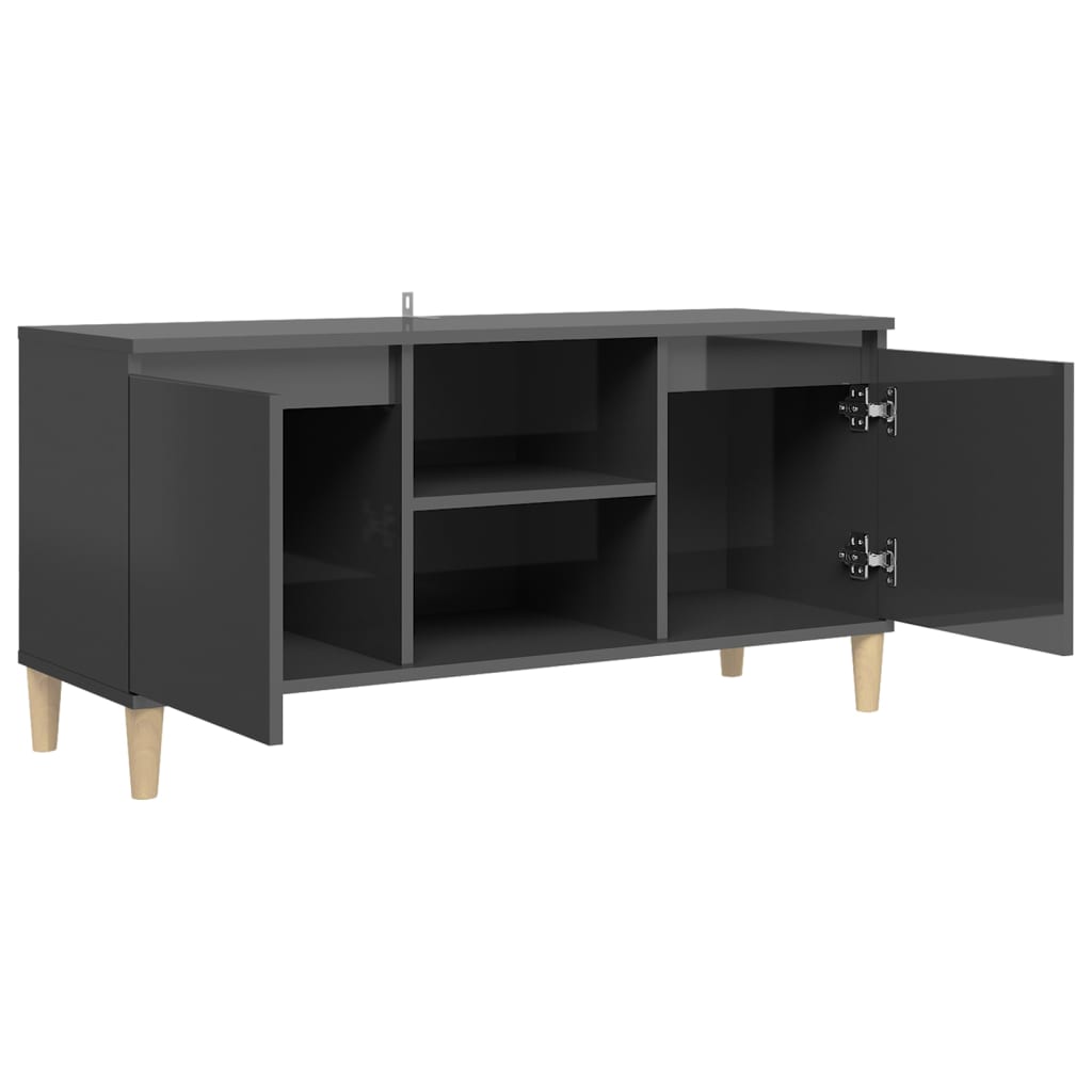 TV Cabinet & Solid Wood Legs High Gloss Grey 103.5x35x50 cm